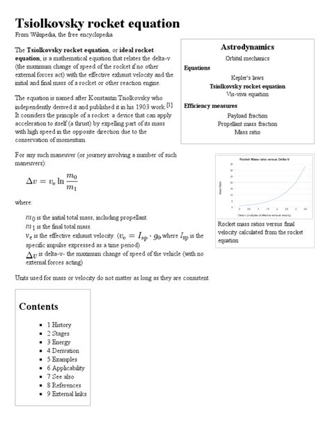 Tsiolkovsky Rocket Equation - Wikipedia, The Free Encyclopedia | Rocket ...