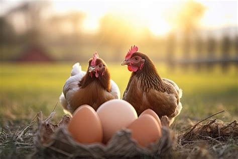 Premium Photo | Hen hatching eggs with farm background