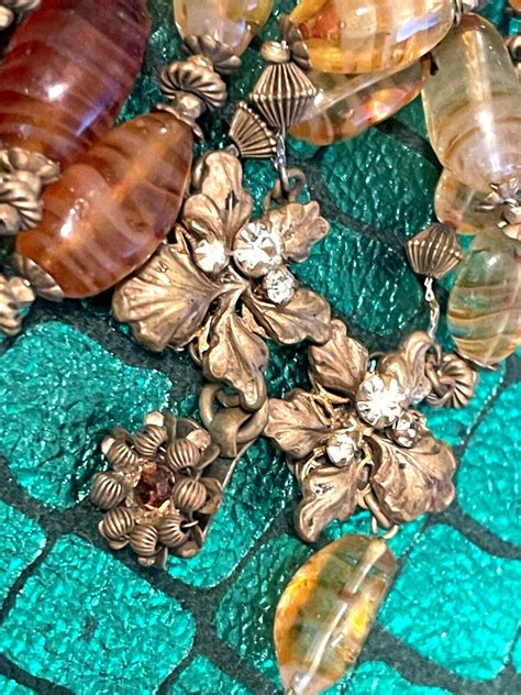 Vintage Miriam Haskell Art Glass Cognac Bead Necklace… - Gem