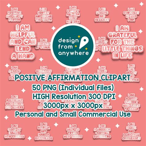 Positive Affirmations Clipart PNG Files for Self Love - Etsy