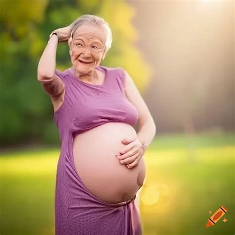 Pregnant old woman celebrating birthday on Craiyon