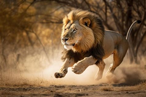 Premium Photo | A lion running in the wild