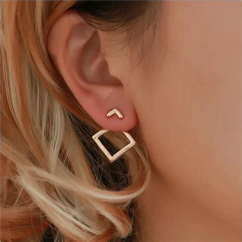 Simple Korean Creative Geometric Square Stud Earrings for Women Small Ear Studs Earing Brincos ...