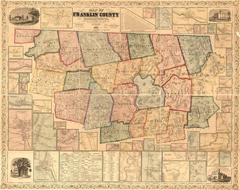 Map of Franklin County, Massachusetts, MA. 1858. Vintage Restoration ...