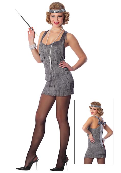 Sexy Silver Lindy Lace Flapper Costume