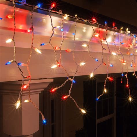 Red, White and Blue Icicle Lights, White Wire