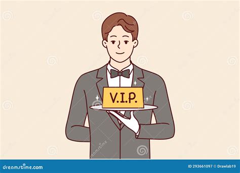 Man Restaurant Waiter Holds Vip Sign on Tray, Offering To Book Table ...