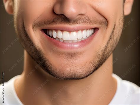 Young man with beautiful smile on grey background. Teeth whitening Stock Photo | Adobe Stock