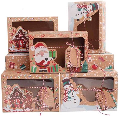 12 Pack Christmas Cookie Boxes with Window, Large Holiday Food Bakery Treat Boxes for Gift ...