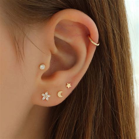 3mm Tiny Star Stud Piercing 14K Gold | Musemond