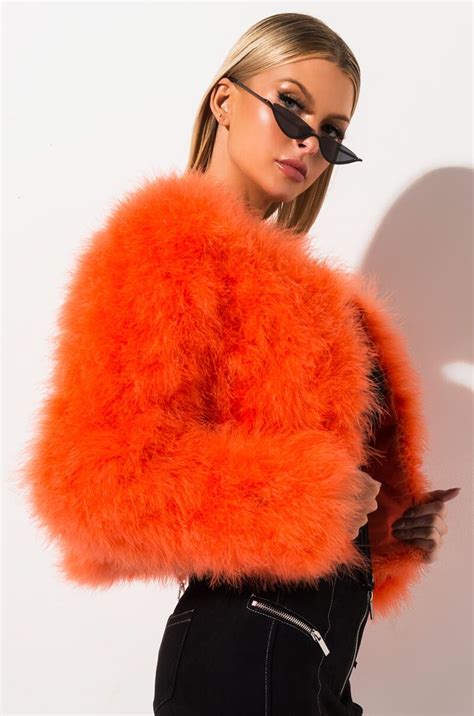 SWEET TALK OSTRICH FEATHER JACKET IN ORANGE | Fur coat outfit, Outfits with fur coats, Ostrich ...