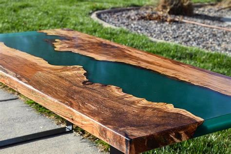Custom Epoxy Resin Live Edge River Wood Plank Dining Table | Etsy in ...