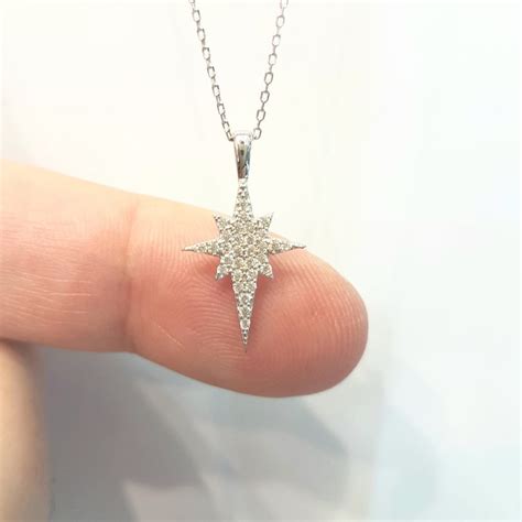 14K Real Solid Gold North Star Pendant Necklace with White Zirconia Stones for Women | Latika ...