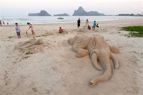 Free Images : sea, material, elephant, thailand, kids, funny, learning, sandy beach, sand ...