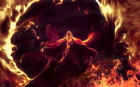 Bleach, anime, fire, sword HD Wallpaper