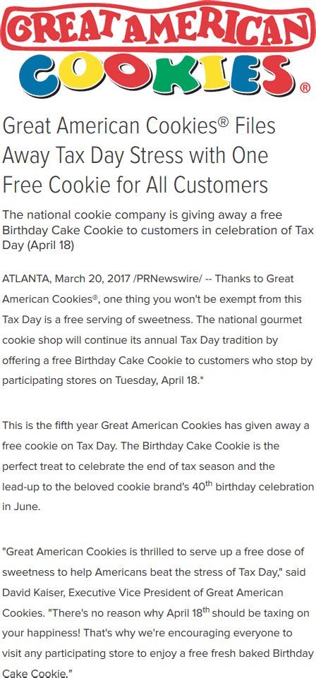 Great American Cookies Coupons - Free cookie the 18th at Great American Cookies