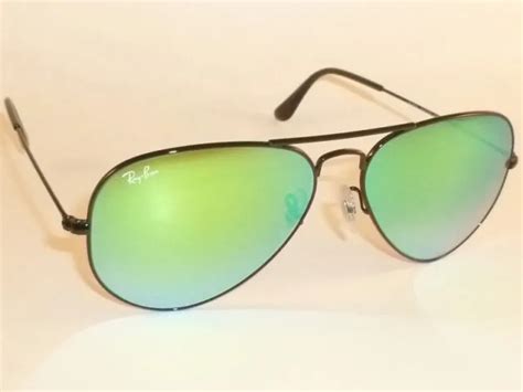 RAY BAN AVIATOR Sunglasses Black Frame RB 3025 002/4J Green Mirror ...