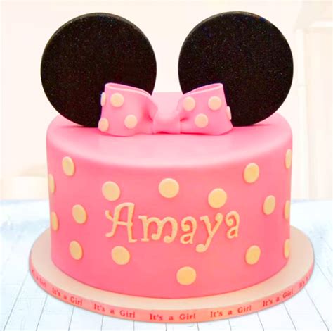 Pink Minnie Mouse Ear Cake - Swiss N Tulips