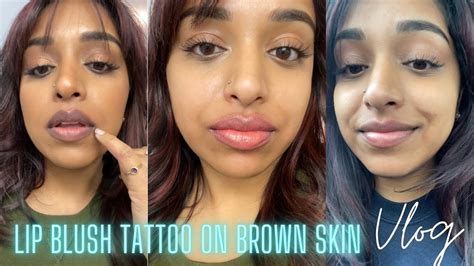 Lip blush tattoo on dark lips - full 10 month healing process - YouTube