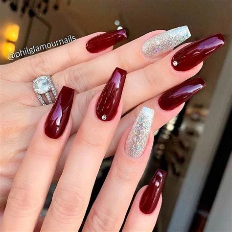 29 Burgundy Nails That You Will Fall In Love With | Nails design with rhinestones, Burgundy ...