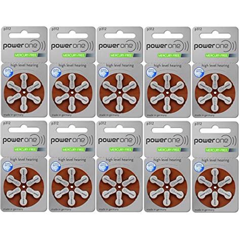 Power One Size 312 MERCURY FREE Hearing Aid Batteries (60 batteries ...