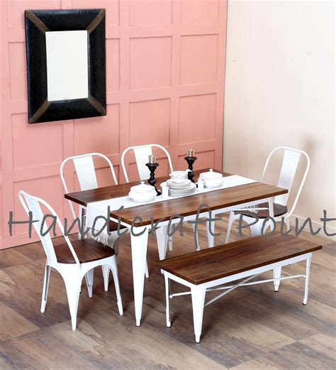 Tolix caf? Table, Chairs and Bench Set in white glossy - Handicraft Point