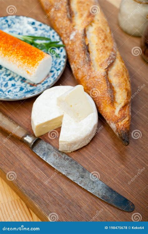 French Cheese and Fresh Baguette Stock Photo - Image of recipe, paprika ...