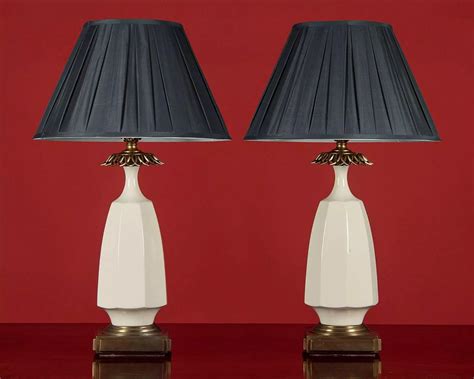 Pair Of Porcelain & Brass Table Lamps in Antique Table Lamps
