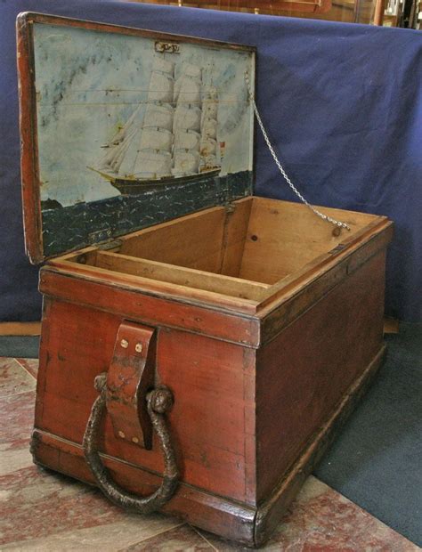 Sailors Sea Chest With Painting of Ship CAMBRIAN MONARCH Painted On Inside Lid - Welsh sailing ...