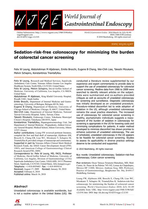 (PDF) Sedation risk-free colonoscopy for minimizing the burden of colorectal cancer screening