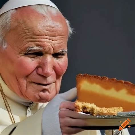 Pope saint john paul ii enjoying pumpkin pie on Craiyon