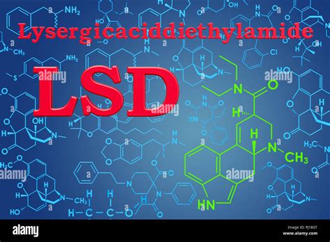 Lysergic acid diethylamide (LSD). Chemical formula, molecular structure. 3D rendering Stock ...