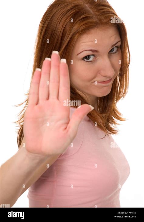 Caucasian Teen Girl Gives Hand Signal for Stop USA Stock Photo - Alamy