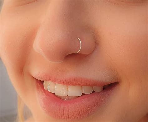 Tiny Silver Nose Ring hoop - 24 gauge snug Nose Hoop thin nose ...