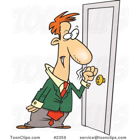 Cartoon Business Man Knocking on a Door #2359 by Ron Leishman