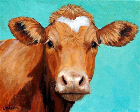Guernsey Cow On Light Teal No Horns by Dottie Dracos | Cow painting, Farm animal paintings, Cow ...