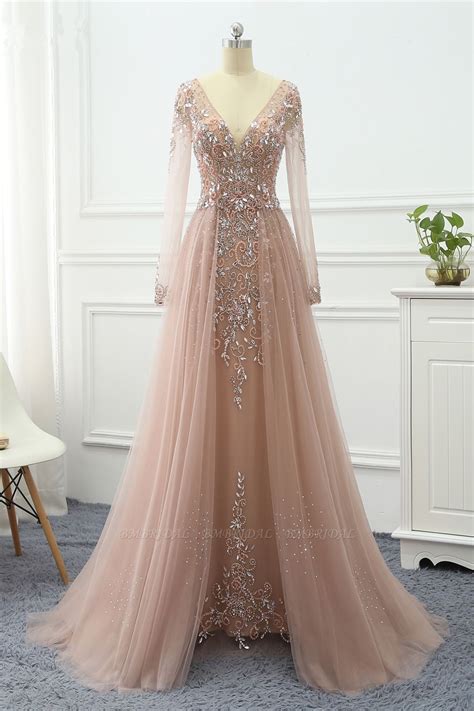 BMbridal Elegant V-Neck Long Sleeves Appliques Beadings Prom Dresses with Overskirt in 2021 ...