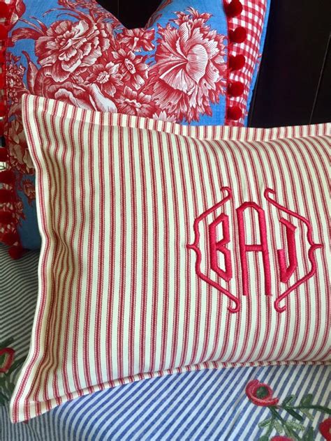 Monogrammed Pillow Cover Personalized Red Pillow Cover | Etsy