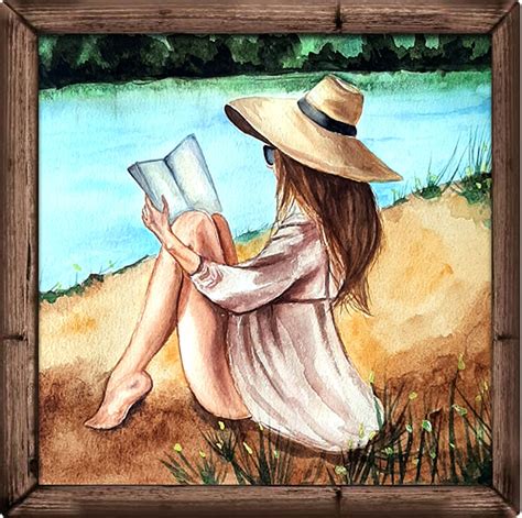 Girl Reading Book Painting Original Watercolor Art Landscape - Etsy