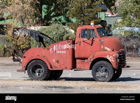 Vintage tow truck in the historic district of Helper, Utah Stock Photo ...