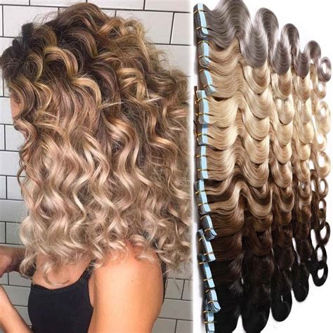 Balayage Full Head Thick Remy Tape In Human Hair Extensions Skin Weft ...