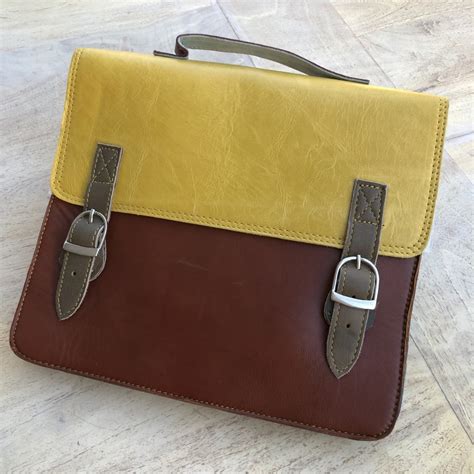 SAC-198 Mustard and Brown Leather Satchel Bag - Dress to Be Different