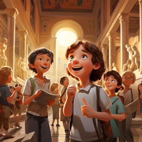 Premium Photo | Kids in museum roman art in pixar art style