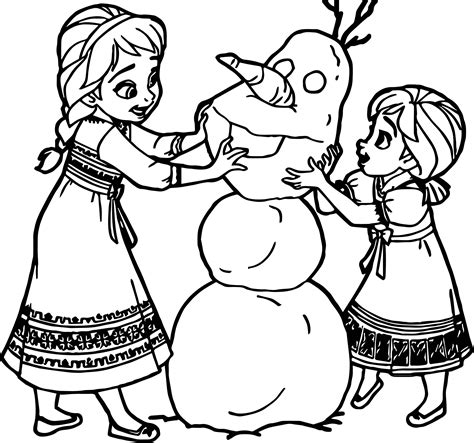 Young Anna Elsa Snow Man Coloring Page | Wecoloringpage.com