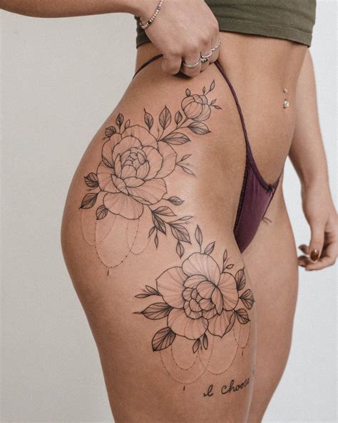 Steph Black Tattoo on Instagram: “Thigh fleurs 🌿 writing not by me ️” Hip Tattoos Women, Dope ...
