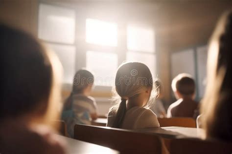 Back View of Young Children in School Classroom Stock Illustration ...