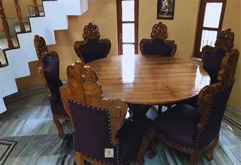 6 Seater Marble Top Round Shape Teak Wood Dining Table Set at Rs 120000/set in Saharanpur