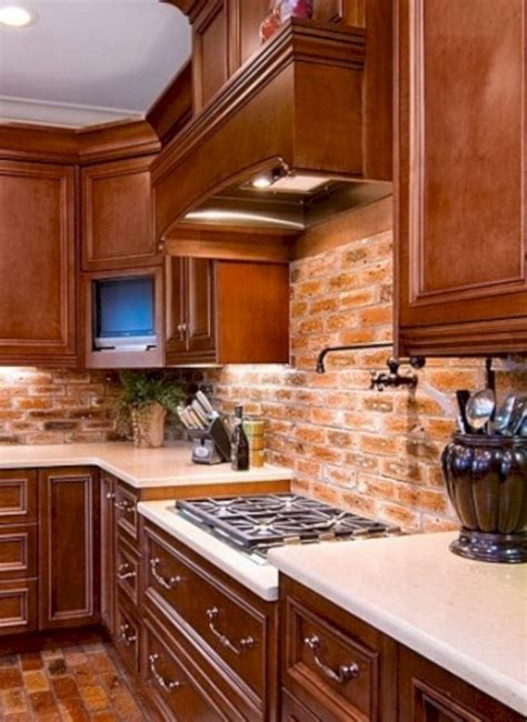 White Brick Backsplash Dark Cabinets