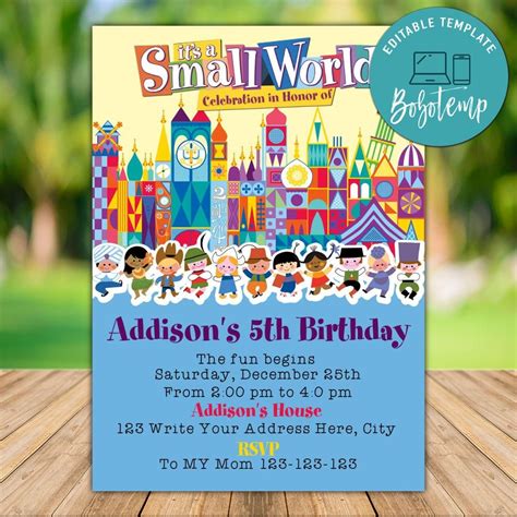 Editable It's A Small World Birthday Invitation Instant Download | Bobotemp