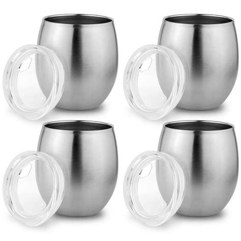 Set of 4 Stainless Steel Small Tumbler with Lid, Double Wall Vacuum Insulated Mug for Hot and ...